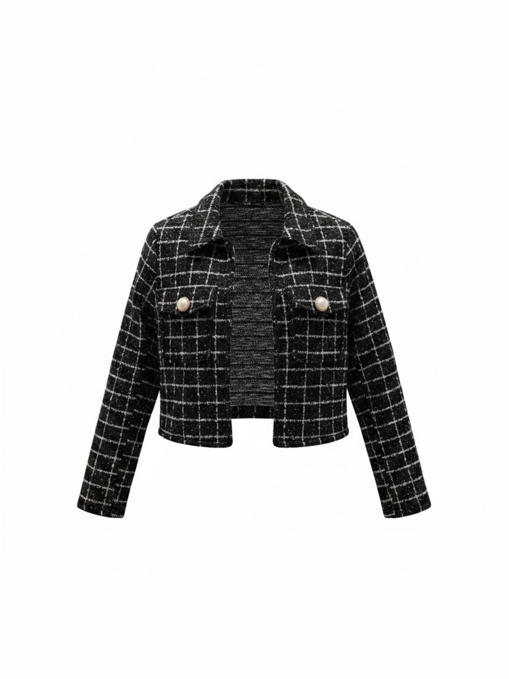 Sincerely Jules Black Tweed Cropped Blazer with Pearl Buttons - Picture 2 of 2